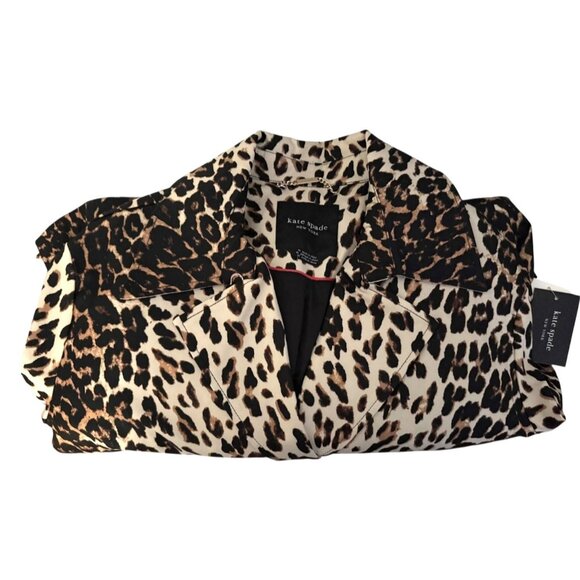 Kate Spade Womens Black Tan Leopard Belted Double Breasted Trench Coat Sz M New - Picture 4 of 11